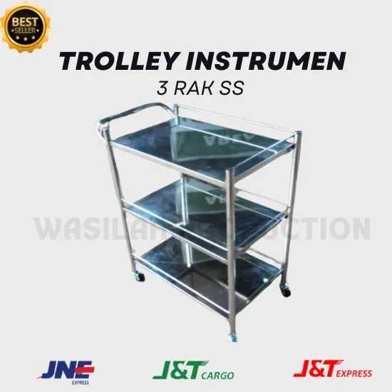 TROLLEY INSTRUMEN 3 RAK STAINLESS